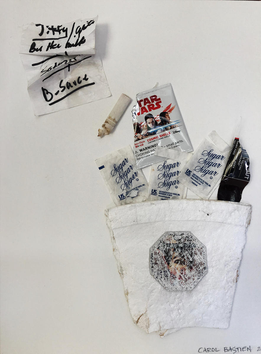 Flat as a Pancake
Collected from The Publix parking lot, W. 
Palm Beach
SOLD : Florida Collages : ART UNDERFOOT :: CAROL BASTIEN