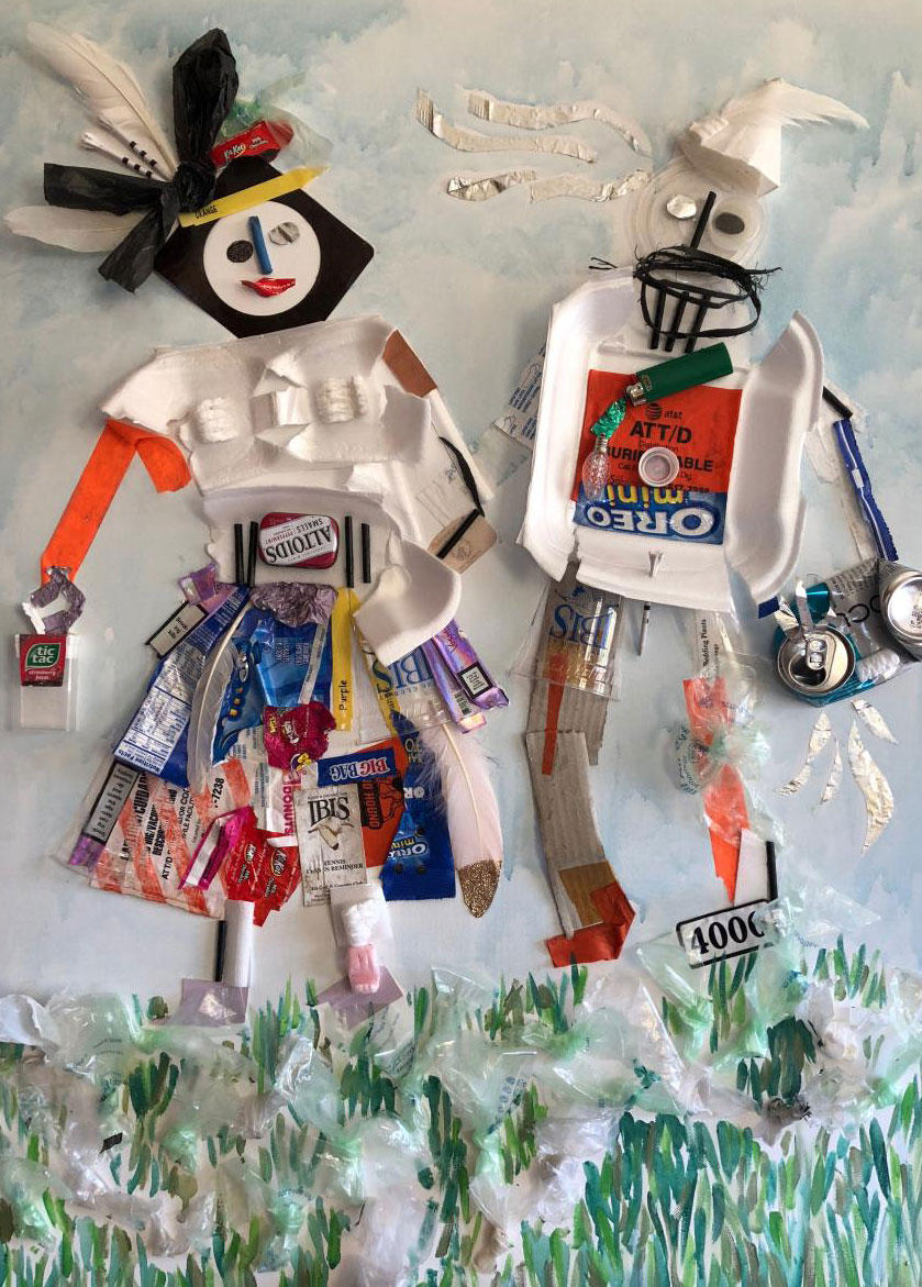 Coutrship
Collected along 6 mile walk around The Club 
at Ibis
31 3/4"x 42" : Florida Collages : ART UNDERFOOT :: CAROL BASTIEN