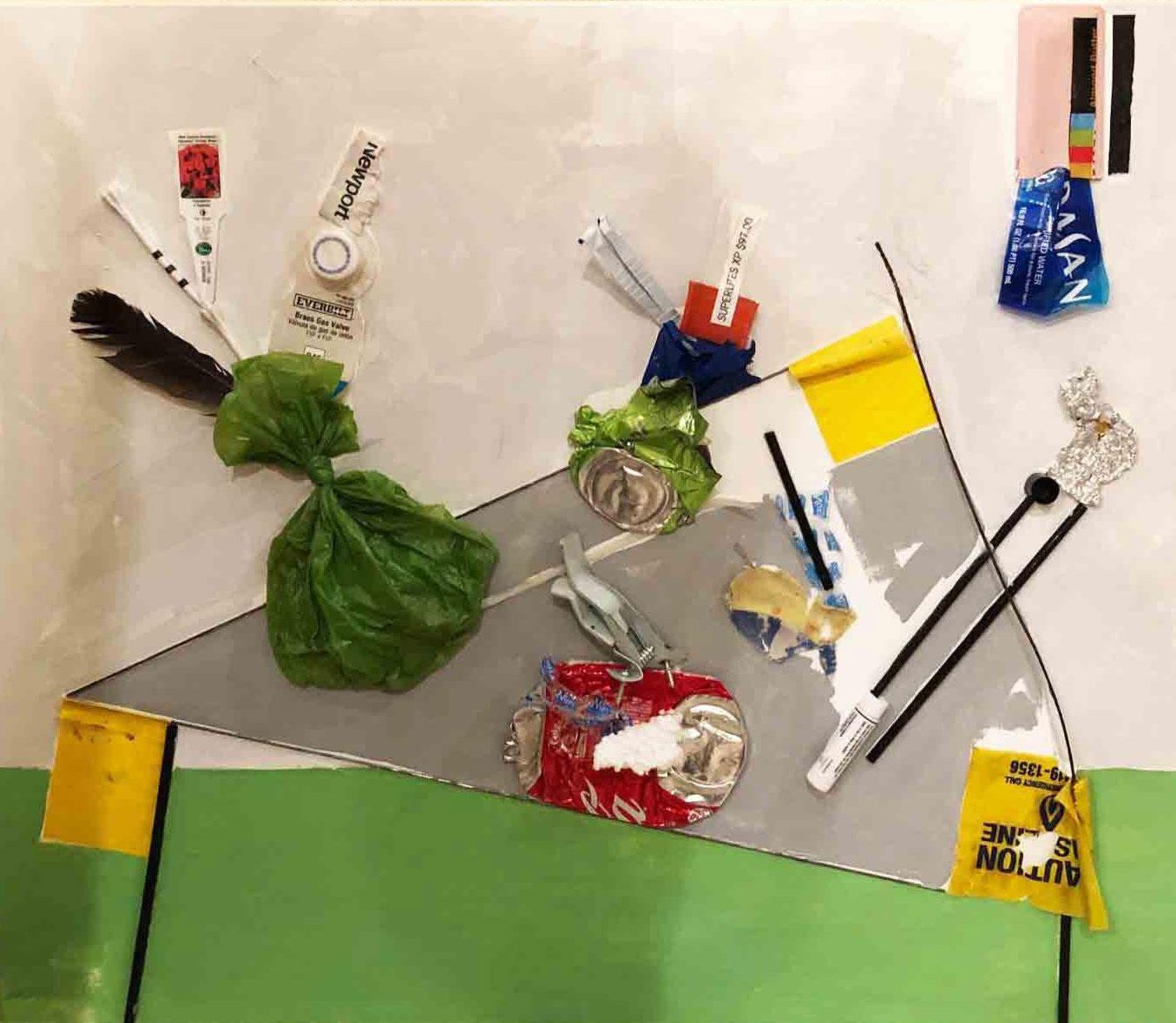 Triangular Still Life
Collected from 6 mile walk around The Club 
at Ibis
30"x 24" : Florida Collages : ART UNDERFOOT :: CAROL BASTIEN